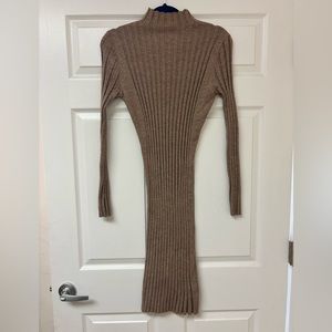 Bohemian Ribbed Mock Dress Midi- Sand color size small